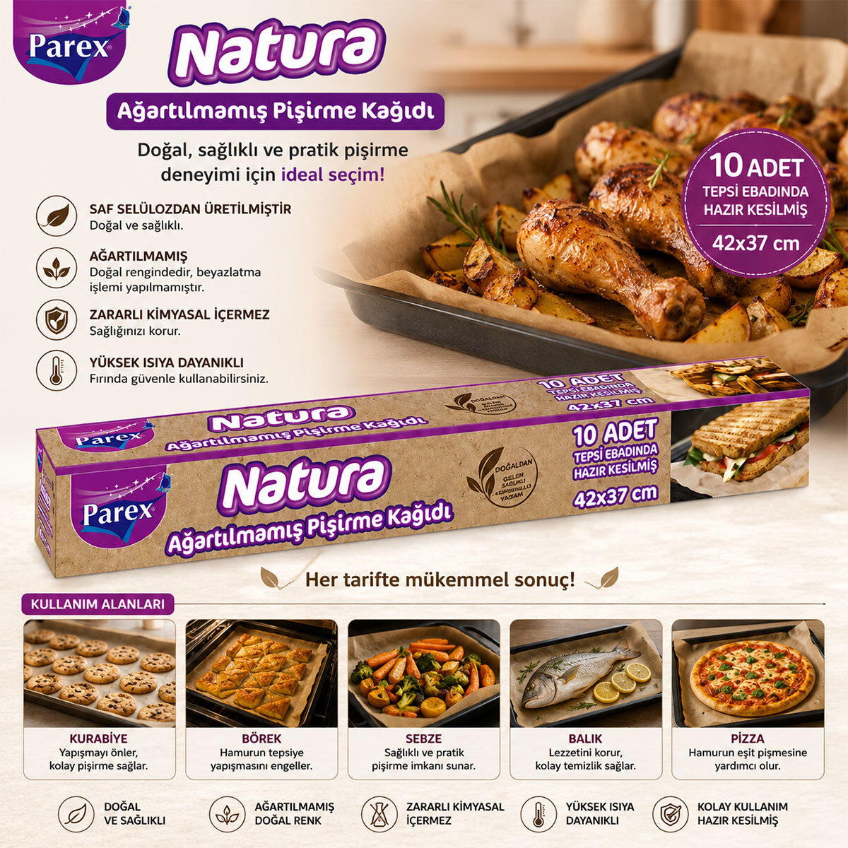 PAREX-613296 ( 10PCS ) NATURA PİŞİRME KAĞIDI HAZIR KESİLMİŞ ( 42X37CM )*24=K PAREX-613296 ( 10PCS ) NATURA PİŞİRME KAĞIDI HAZIR KESİLMİŞ ( 42X37CM )*24=K