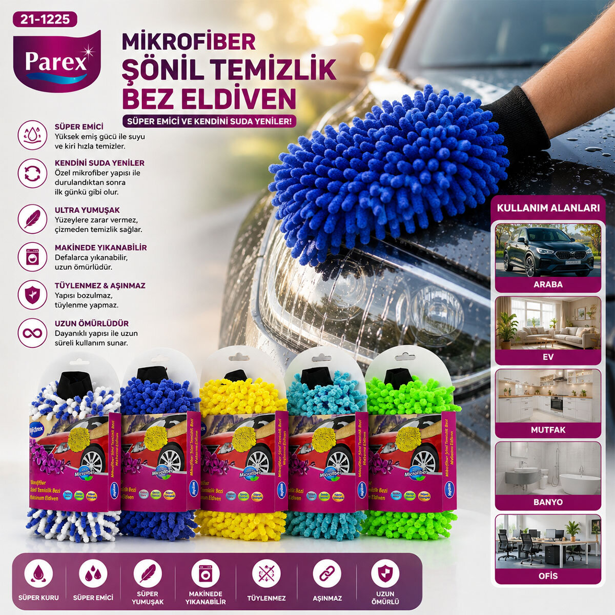 MYCLEAN-238338 MY-19 MİKROFİBER ŞONİL TEMİZLİK BEZİ & MAKARNA & OTO YIKAMA ELDİVENİ*80 MYCLEAN-238338 MY-19 MİKROFİBER ŞONİL TEMİZLİK BEZİ & MAKARNA & OTO YIKAMA ELDİVENİ*80