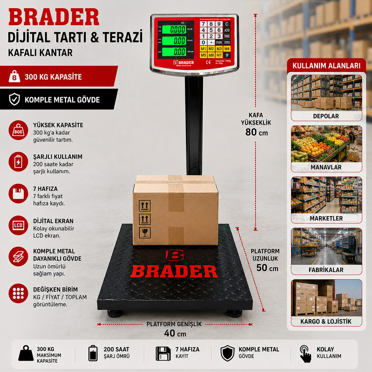 BRADER-21 ( 300KG) ( KAFALI KANTAR ) DİJİTAL TARTI &TERAZİ ( KOMPLE METAL) ( ŞARJLI ) ( 7 HAFIZA )*1=K BRADER-21 ( 300KG) ( KAFALI KANTAR ) DİJİTAL TARTI &TERAZİ ( KOMPLE METAL) ( ŞARJLI ) ( 7 HAFIZA )*1=K