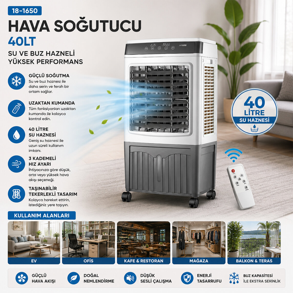 TROYA TR-519 HAVA SOĞUTUCU & KLİMA &VANTİLATÖR ( 40 LT) ( 515X375X925MM ) ( 3 KADEME & 100W ) ( TAŞINABİLİR & UZAKTAN KUMANDALI & BUZ HAZNELİ )*1 TROYA TR-519 HAVA SOĞUTUCU & KLİMA &VANTİLATÖR ( 40 LT) ( 515X375X925MM ) ( 3 KADEME & 100W ) ( TAŞINABİLİR & UZAKTAN KUMANDALI & BUZ HAZNELİ )*1