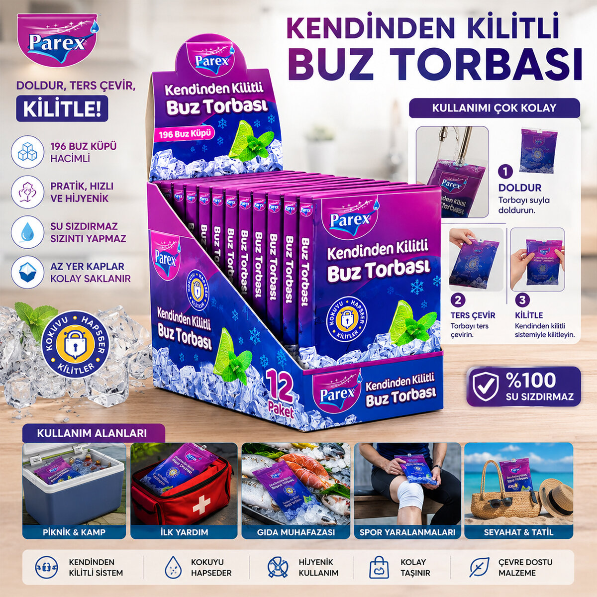 PAREX-613268 ( 7PCS ) BUZ TORBASI ( KENDİNDEN KİLİTLİ )*24=K PAREX-613268 ( 7PCS ) BUZ TORBASI ( KENDİNDEN KİLİTLİ )*24=K