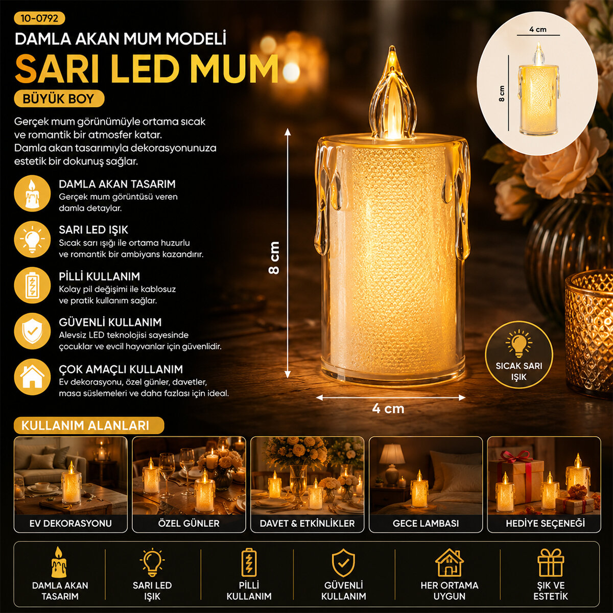 SMOKELESS CANDLES YAKUT-9459 ( BÜYÜK BOY ) ( DAMLA AKAN MUM MODELİ ) ( PİLLİ ) LED MUM*24X20 SMOKELESS CANDLES YAKUT-9459 ( BÜYÜK BOY ) ( DAMLA AKAN MUM MODELİ ) ( PİLLİ ) LED MUM*24X20