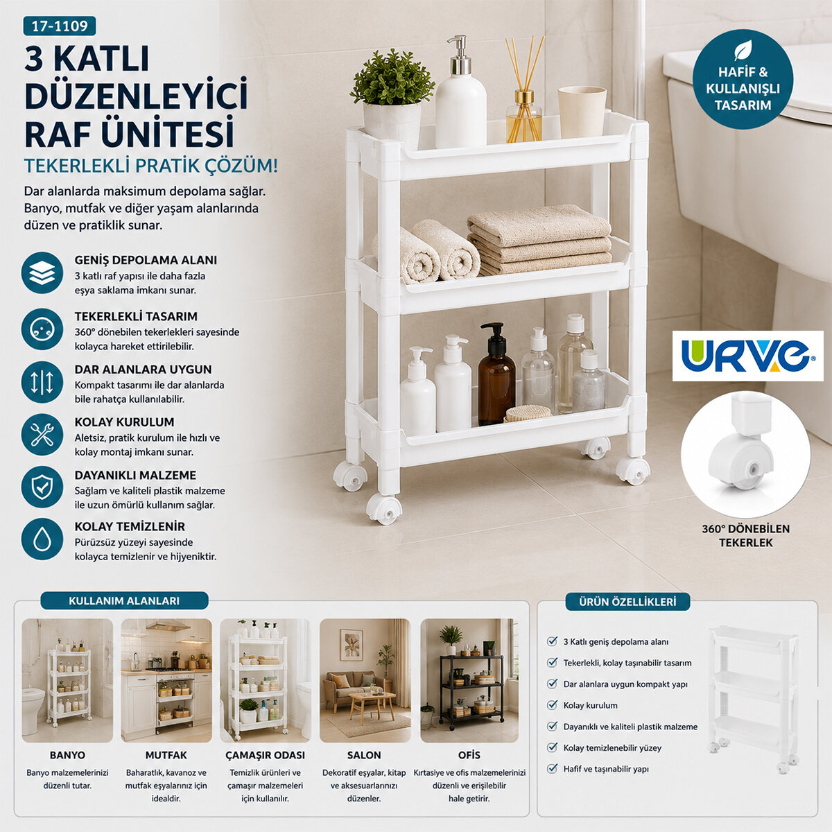 URVE UR-3586 RAFTY ( 3 KATLI ) ( TEKERLEKLİ ) SEPET ORGANİZER DÜZENLEYİCİ ( RAF ÜNİTESİ ) ( 465X145X480MM )*12 URVE UR-3586 RAFTY ( 3 KATLI ) ( TEKERLEKLİ ) SEPET ORGANİZER DÜZENLEYİCİ ( RAF ÜNİTESİ ) ( 465X145X480MM )*12