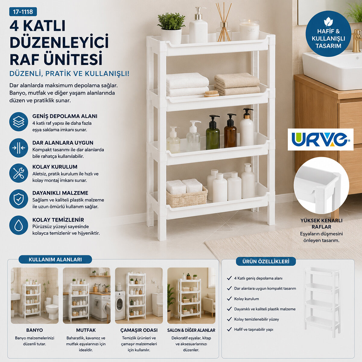URVE UR-3590 RAFTY ( 4 KATLI ) SEPET ORGANİZER DÜZENLEYİCİ ( RAF ÜNİTESİ ) ( 465X145X690MM )*10 URVE UR-3590 RAFTY ( 4 KATLI ) SEPET ORGANİZER DÜZENLEYİCİ ( RAF ÜNİTESİ ) ( 465X145X690MM )*10