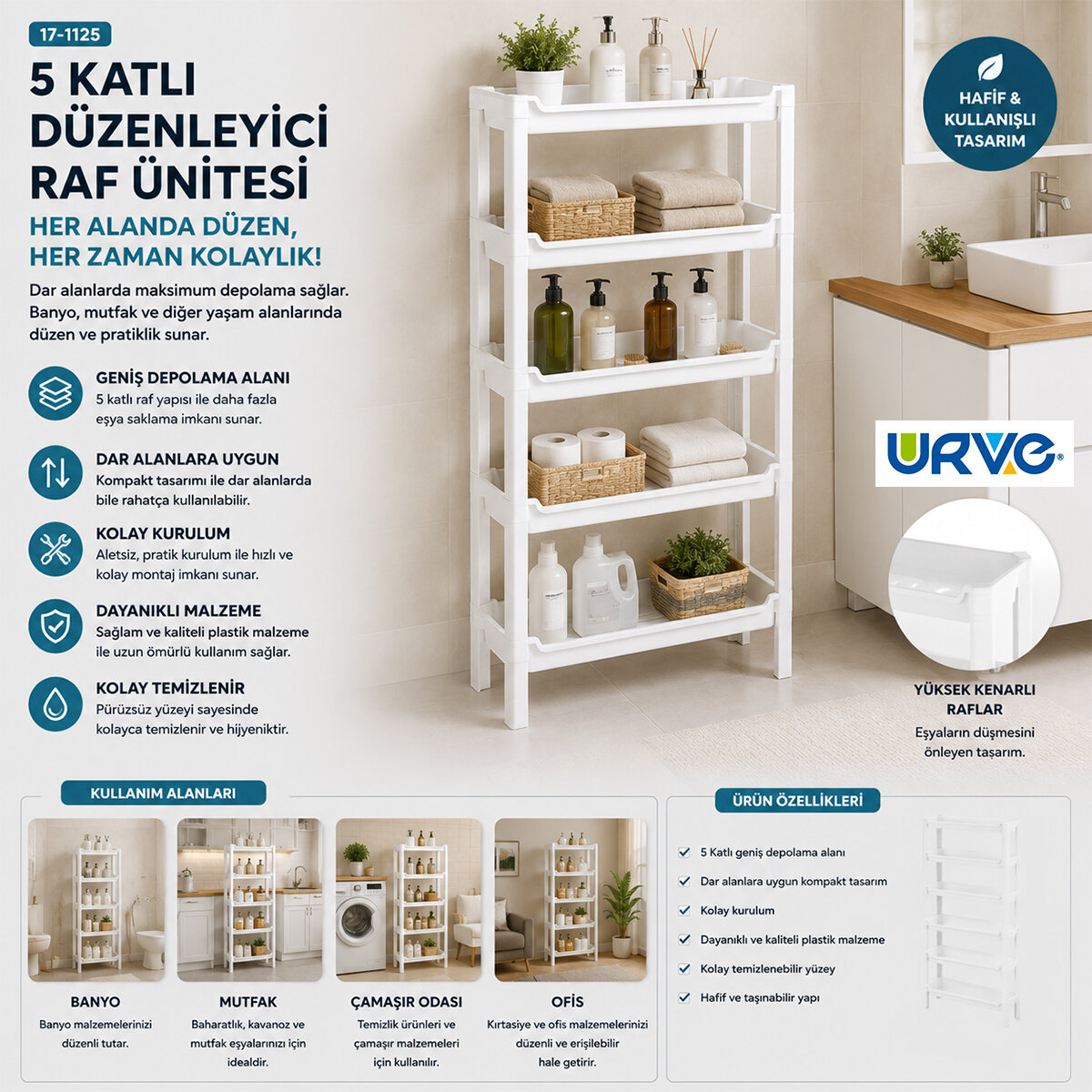 URVE UR-3591 RAFTY ( 5 KATLI ) SEPET ORGANİZER DÜZENLEYİCİ ( RAF ÜNİTESİ ) ( 465X145X870MM )*8 URVE UR-3591 RAFTY ( 5 KATLI ) SEPET ORGANİZER DÜZENLEYİCİ ( RAF ÜNİTESİ ) ( 465X145X870MM )*8