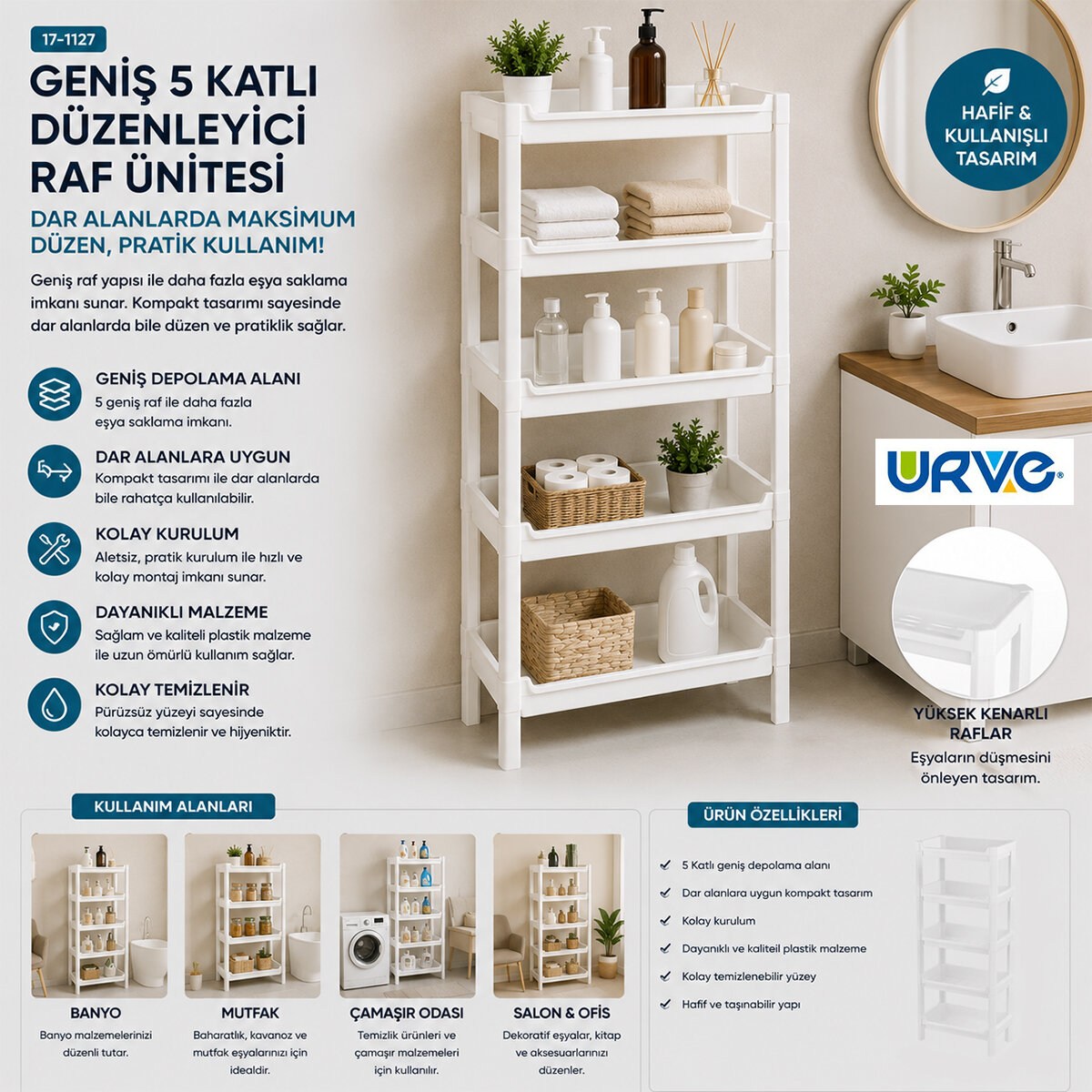 URVE UR-3603 RAFTY GENİŞ ( 5 KATLI ) SEPET ORGANİZER DÜZENLEYİCİ ( RAF ÜNİTESİ ) ( 355X220X870MM )*8 URVE UR-3603 RAFTY GENİŞ ( 5 KATLI ) SEPET ORGANİZER DÜZENLEYİCİ ( RAF ÜNİTESİ ) ( 355X220X870MM )*8