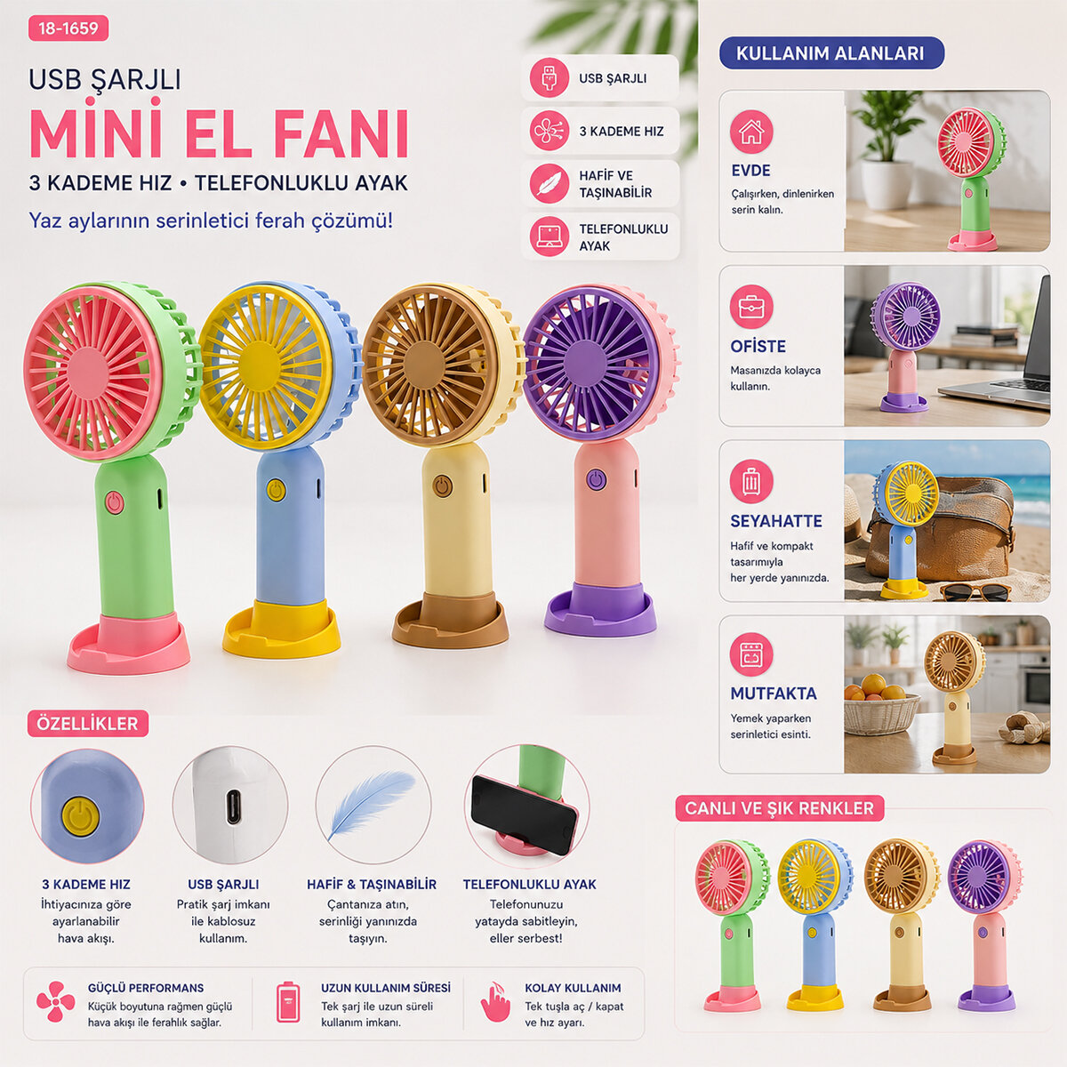HANDHELD FAN MJ-153 MİNİ EL FANI ( USB TO TYPC-E ŞARJLI ) ( 3 KADEME HIZ AYAR) ( M.ÜSTÜ AYAKLI ) VANTİLATÖR*168