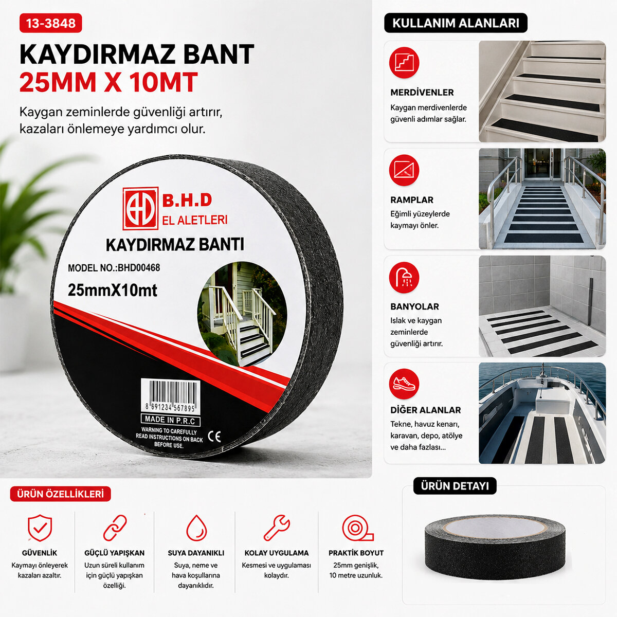 BHD-00468 ( 25MM X 10MT ) ( KAYDIRMAZ ) ( SİYAH ) BANT*72 BHD-00468 ( 25MM X 10MT ) ( KAYDIRMAZ ) ( SİYAH ) BANT*72
