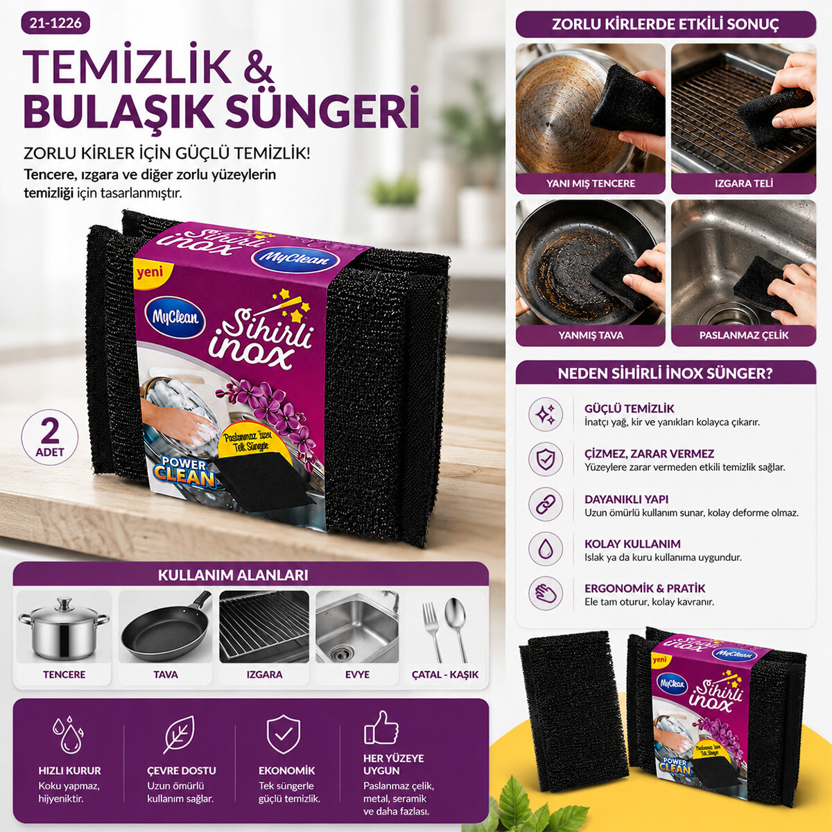 MYCLEAN-467507 MGC-04 ( 2PCS ) TEMİZLİK & BULAŞIK SÜNGERİ ( SİHİRLİ İNOX )*24X10 MYCLEAN-467507 MGC-04 ( 2PCS ) TEMİZLİK & BULAŞIK SÜNGERİ ( SİHİRLİ İNOX )*24X10