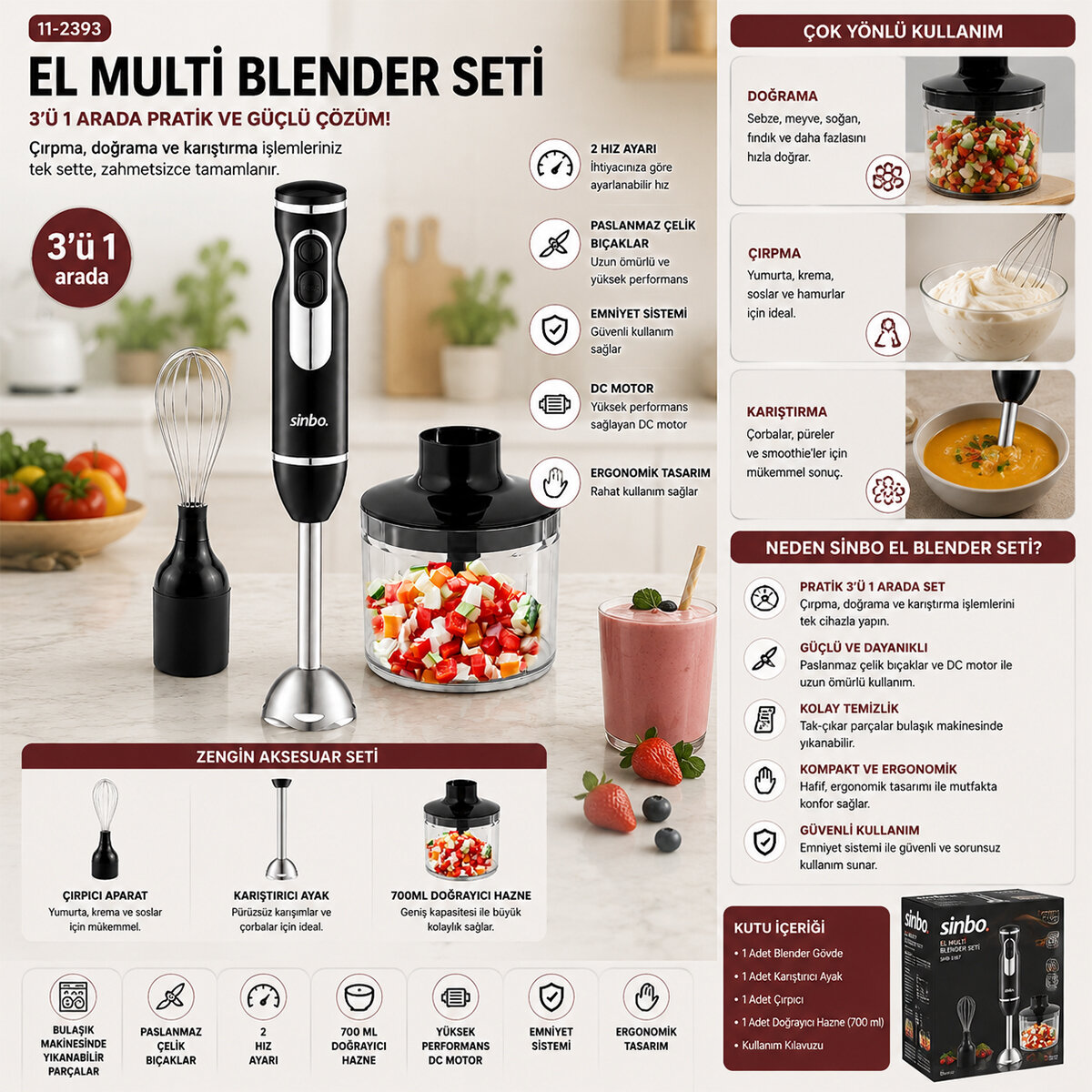 SİNBO SHB-7529 ( 2HIZ AYAR & PASLANMAZ ÇELİK BIÇAK ) EL MULTİ BLENDER SETİ ( 700ML HAZNELİ )*4 SİNBO SHB-7529 ( 2HIZ AYAR & PASLANMAZ ÇELİK BIÇAK ) EL MULTİ BLENDER SETİ ( 700ML HAZNELİ )*4