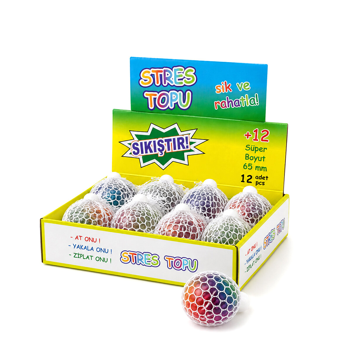 SQUISHY MESH BALL KOD-3039 ( FİLELİ ) ( BEYİN ) STRES TOPU ( SIKIŞTIRMALI SULU TOPLAR ) ( 65MM )*12X20