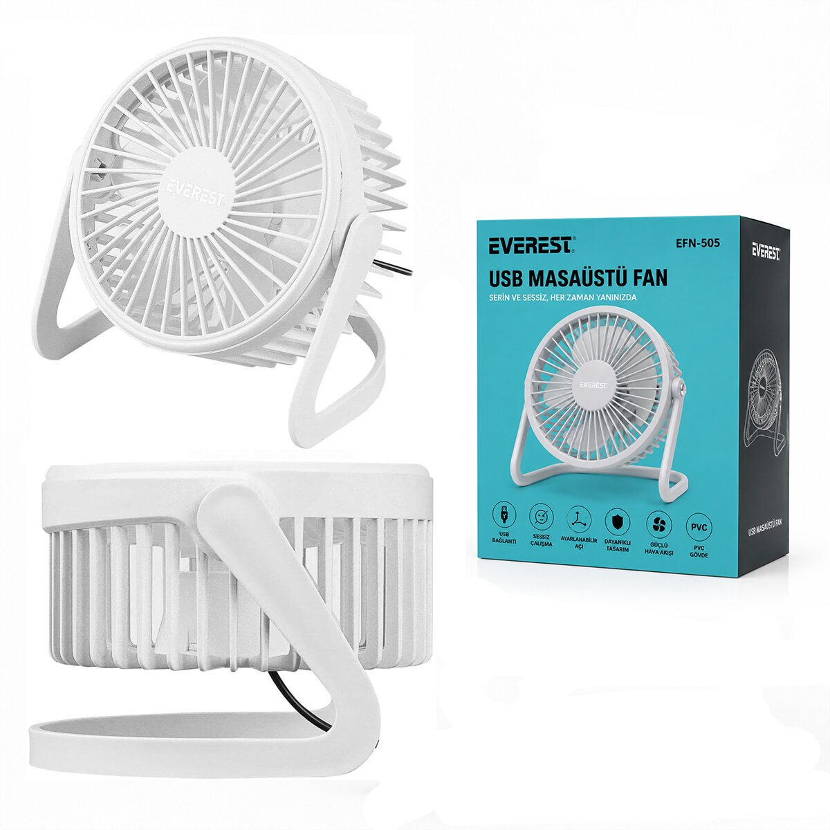 EVEREST EFN-505 ( USB ŞARJLI & PVC GÖVDE ) ( 14.5X14.1CM ) MASA ÜSTÜ FAN & VANTİLATÖR*30 EVEREST EFN-505 ( USB ŞARJLI & PVC GÖVDE ) ( 14.5X14.1CM ) MASA ÜSTÜ FAN & VANTİLATÖR*30
