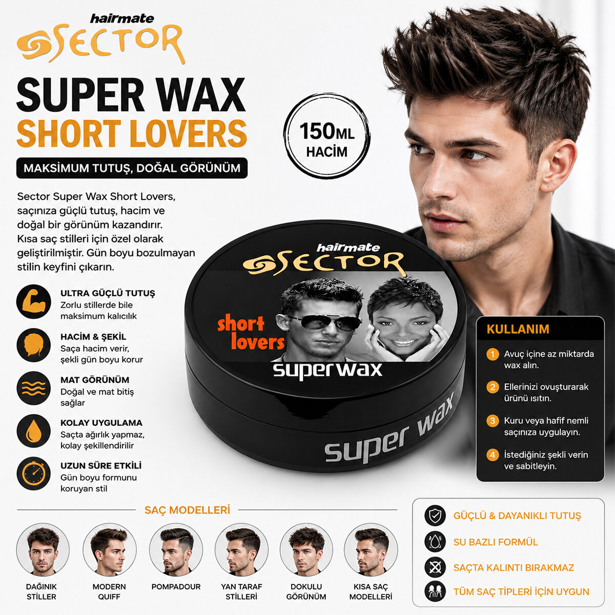 SECTOR ( WET LOOK ) SÜPER WAX SAÇ ŞEKİLLENDİRME KREM 150ML*48=K SECTOR ( WET LOOK ) SÜPER WAX SAÇ ŞEKİLLENDİRME KREM 150ML*48=K