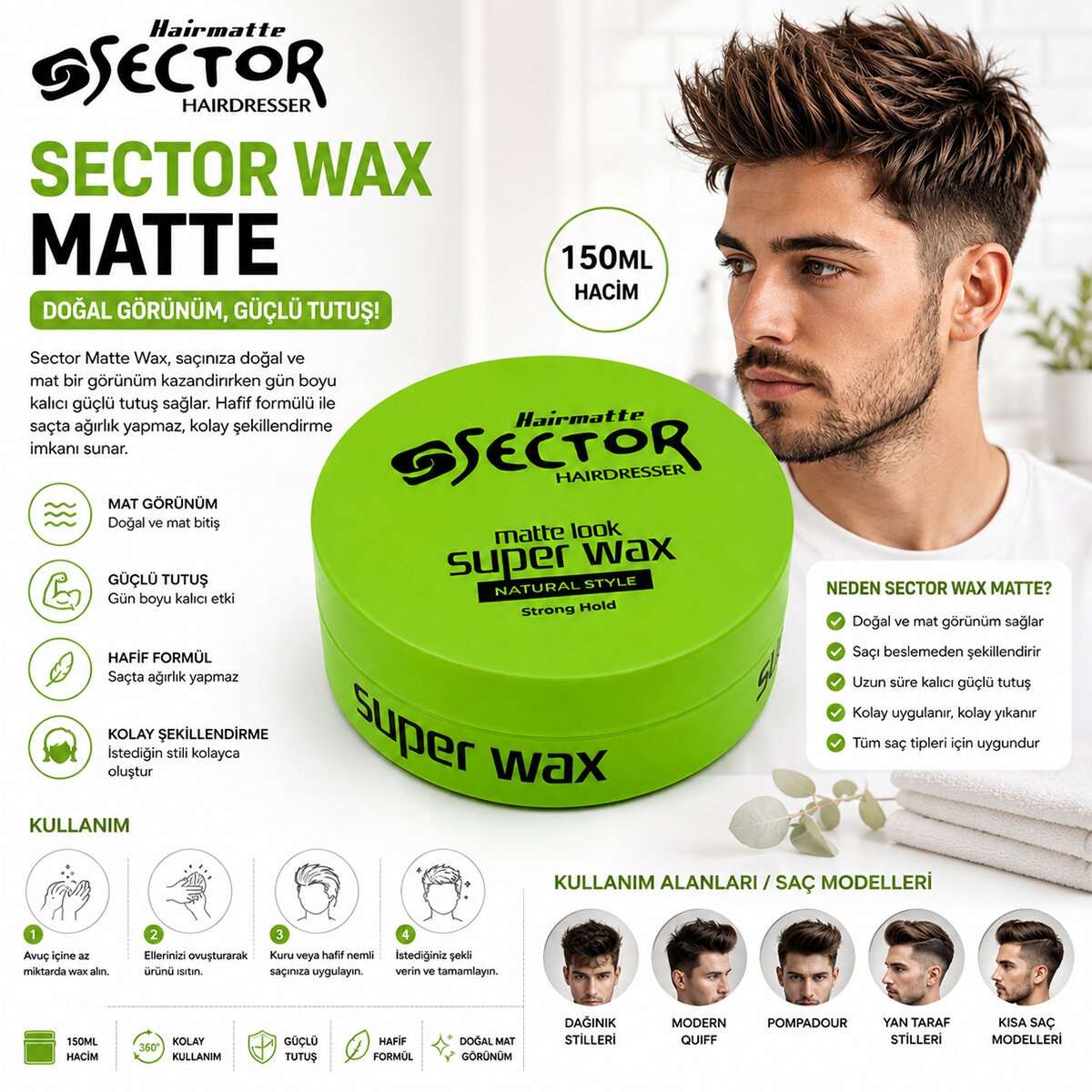 SECTOR ( MATTE LOOK ) SÜPER WAX SAÇ ŞEKİLLENDİRME KREM 150ML*48=K SECTOR ( MATTE LOOK ) SÜPER WAX SAÇ ŞEKİLLENDİRME KREM 150ML*48=K