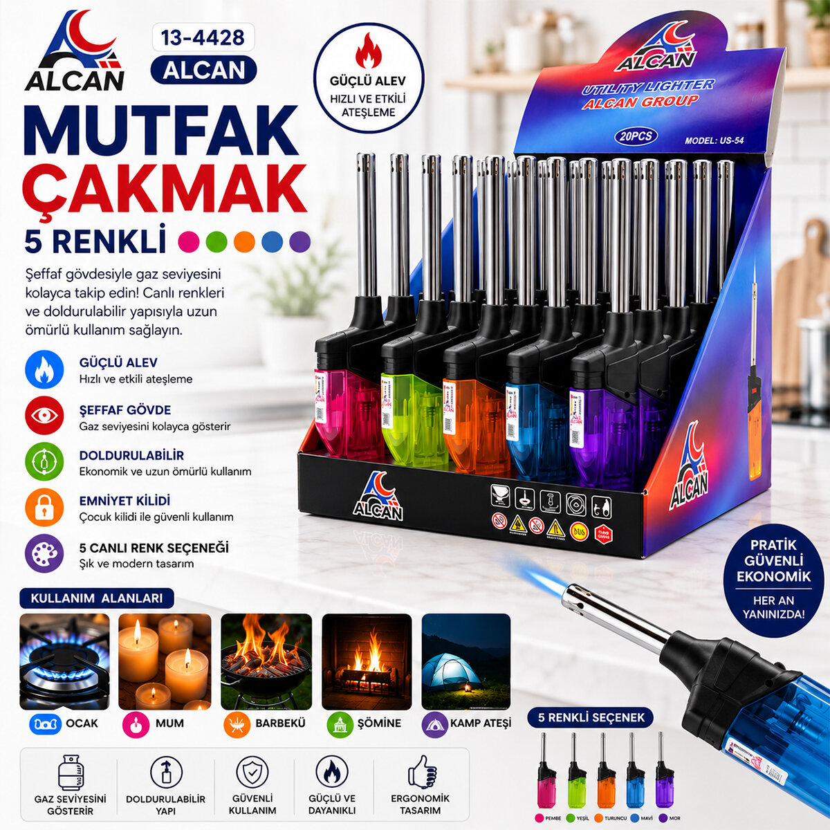 ALCAN US-54 ( IZGARALI & RÜZGAR ) OCAK MUTFAK ÇAKMAK RENKLİ*20X18 ALCAN US-54 ( IZGARALI & RÜZGAR ) OCAK MUTFAK ÇAKMAK RENKLİ*20X18