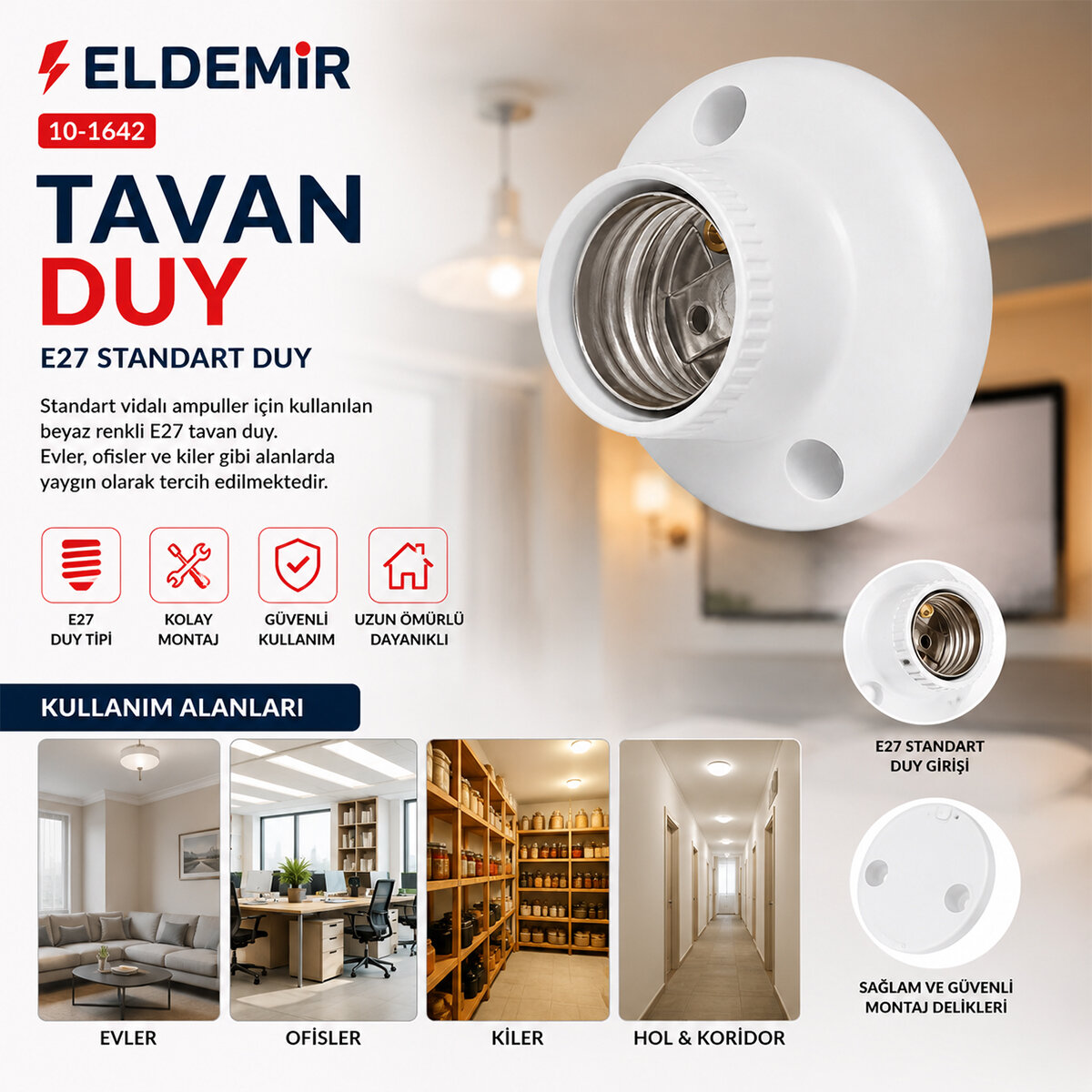 ELDEMİR ( E27 ) ( KOLAY MONTAJ ) TAVAN DUY*40X1 ELDEMİR ( E27 ) ( KOLAY MONTAJ ) TAVAN DUY*40X1