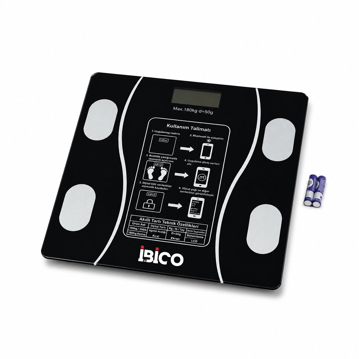 İBİCO İ11-023 ( BLUETOOTH & VÜCUT ANALİZLİ ) ( CAM ) DİJİTAL BANYO BASKÜL TERAZİ TARTI ( 180KG/50G ) ( YAĞ & SU & KAS ORAN & BMI )*10 İBİCO İ11-023 ( BLUETOOTH & VÜCUT ANALİZLİ ) ( CAM ) DİJİTAL BANYO BASKÜL TERAZİ TARTI ( 180KG/50G ) ( YAĞ & SU & KAS ORAN & BMI )*10