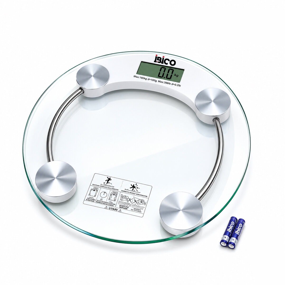 İBİCO İ11-026 ( DİJİTAL & PİLLİ ) ( YUVARLAK ) CAM BANYO BASKÜL TERAZİ TARTI ( LCD EKRAN ) ( 180KG/0.1G ) ( 30X30CM )*10 İBİCO İ11-026 ( DİJİTAL & PİLLİ ) ( YUVARLAK ) CAM BANYO BASKÜL TERAZİ TARTI ( LCD EKRAN ) ( 180KG/0.1G ) ( 30X30CM )*10