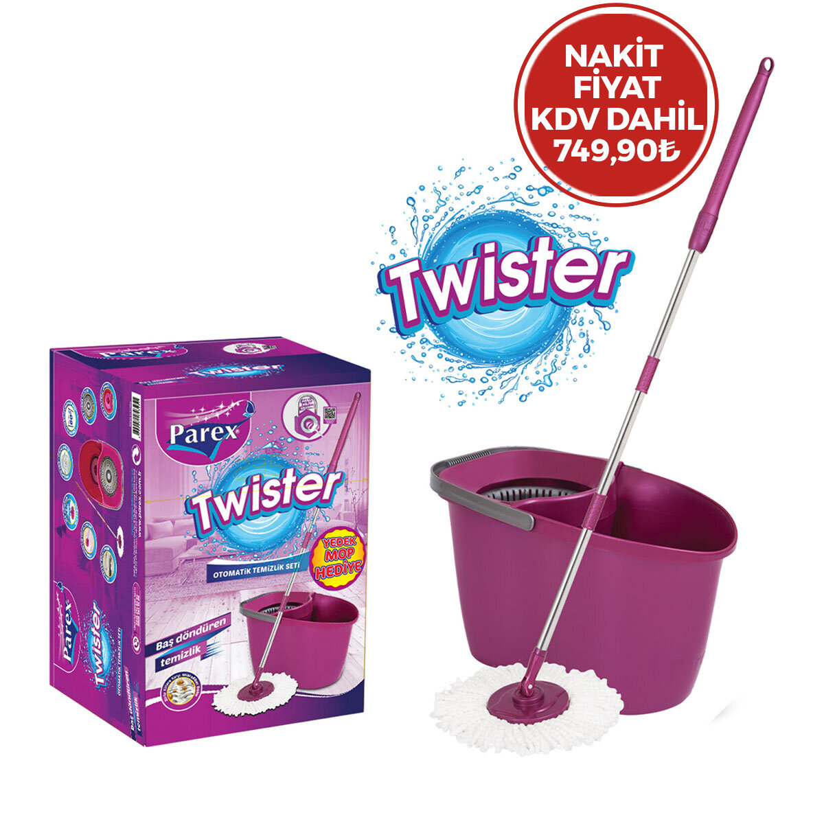 PAREX-723691 TWİSTER OTOMATİK MOP TEMİZLİK SETİ & KOVASI ( MULTİ TEMİZLİK FIRÇA )*1
