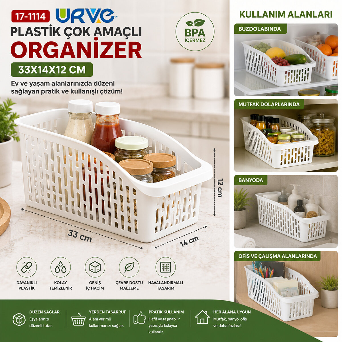 URVE UR-3562 ( 33X12X14CM ) ( BEYAZ ) ( DÜZENLEYİCİ ) PLASTİK ÇOK AMAÇLI ORGANİZER*60=K URVE UR-3562 ( 33X12X14CM ) ( BEYAZ ) ( DÜZENLEYİCİ ) PLASTİK ÇOK AMAÇLI ORGANİZER*60=K