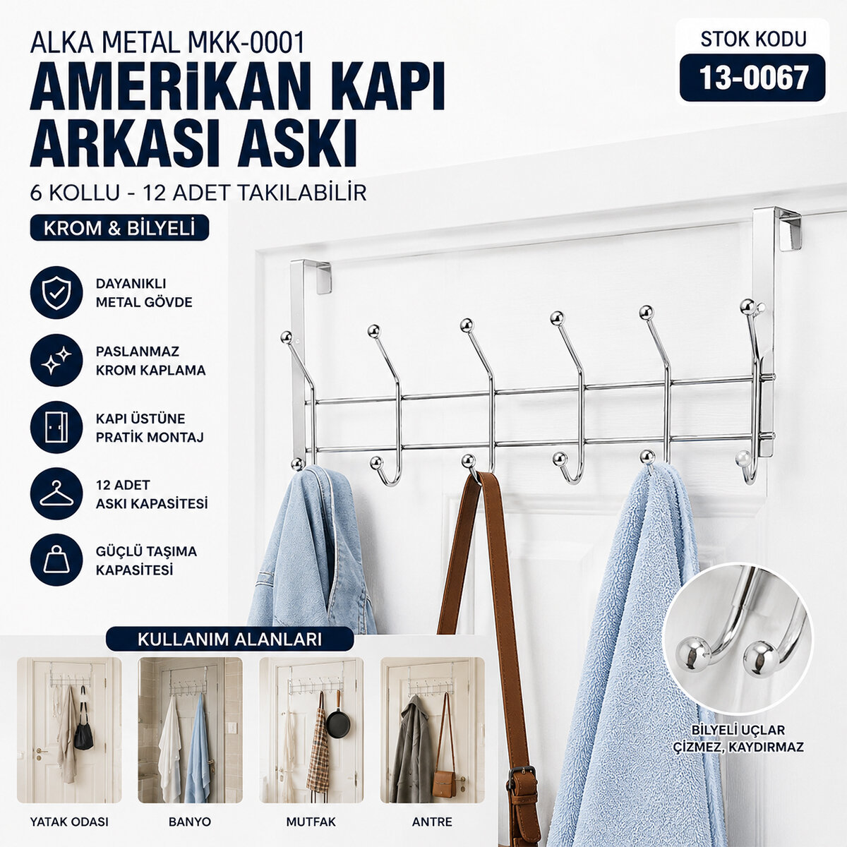 DEMİRBÜKEN F.A-05 ( KROM & BİLYELİ) ( 6 KOLLU ) AMERİKAN KAPI ARKASI ASKI*5X14 DEMİRBÜKEN F.A-05 ( KROM & BİLYELİ) ( 6 KOLLU ) AMERİKAN KAPI ARKASI ASKI*5X14