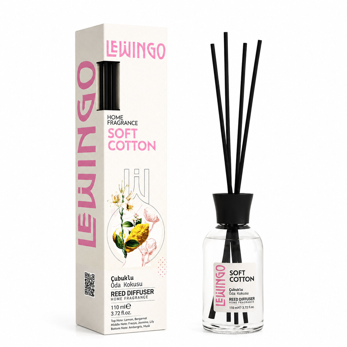 LEWİNGO ( 110ML ) ( SOFT COTTON ) BAMBU ORTAM KOKUSU ( CAM ŞİŞE )*24=K