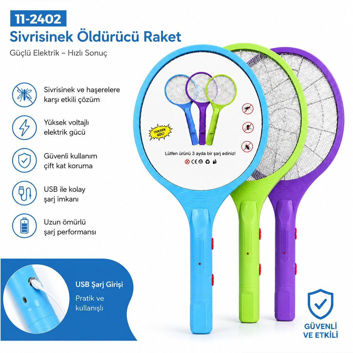 GOLD SİLVER ( RENKLİ ) ( RAKET MODELİ ) ELEKTRONİK SİNEK ÖLDÜRÜCÜ CIZ MAKİNE*60