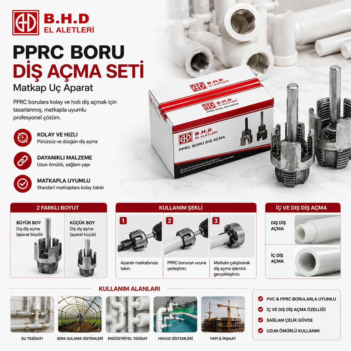 B.H.D EL ALETLERİ-00402 ( 2PCS ) ( PPRC ) ( BORU DİŞ AÇMA ) MATKAP UÇ APARAT*120 B.H.D EL ALETLERİ-00402 ( 2PCS ) ( PPRC ) ( BORU DİŞ AÇMA ) MATKAP UÇ APARAT*120