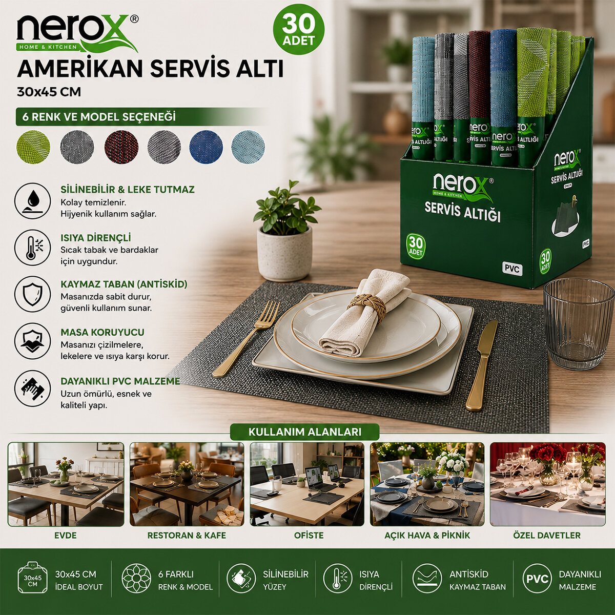 NEROX NRX-0672 ( PVC ) ( KARE ) AMERİKAN SERVİS ALTI & SUPLA ALTLIK*30X8 NEROX NRX-0672 ( PVC ) ( KARE ) AMERİKAN SERVİS ALTI & SUPLA ALTLIK*30X8