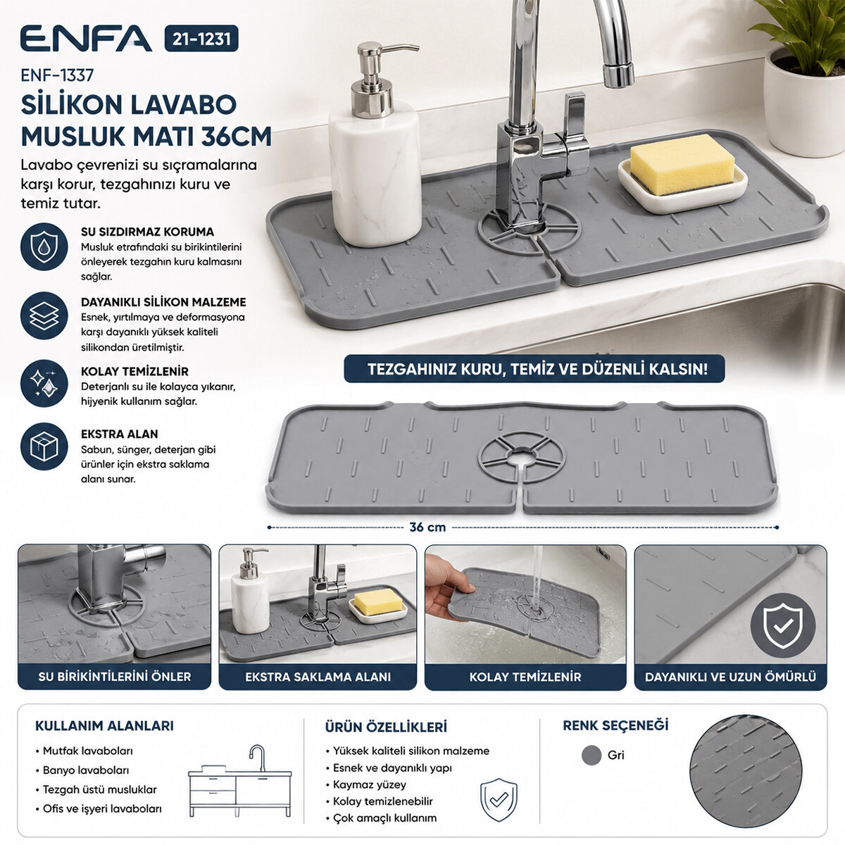 ENFA ENF-1337 SİLİKON LAVABO MUSLUK MATI 36CM*200 ENFA ENF-1337 SİLİKON LAVABO MUSLUK MATI 36CM*200