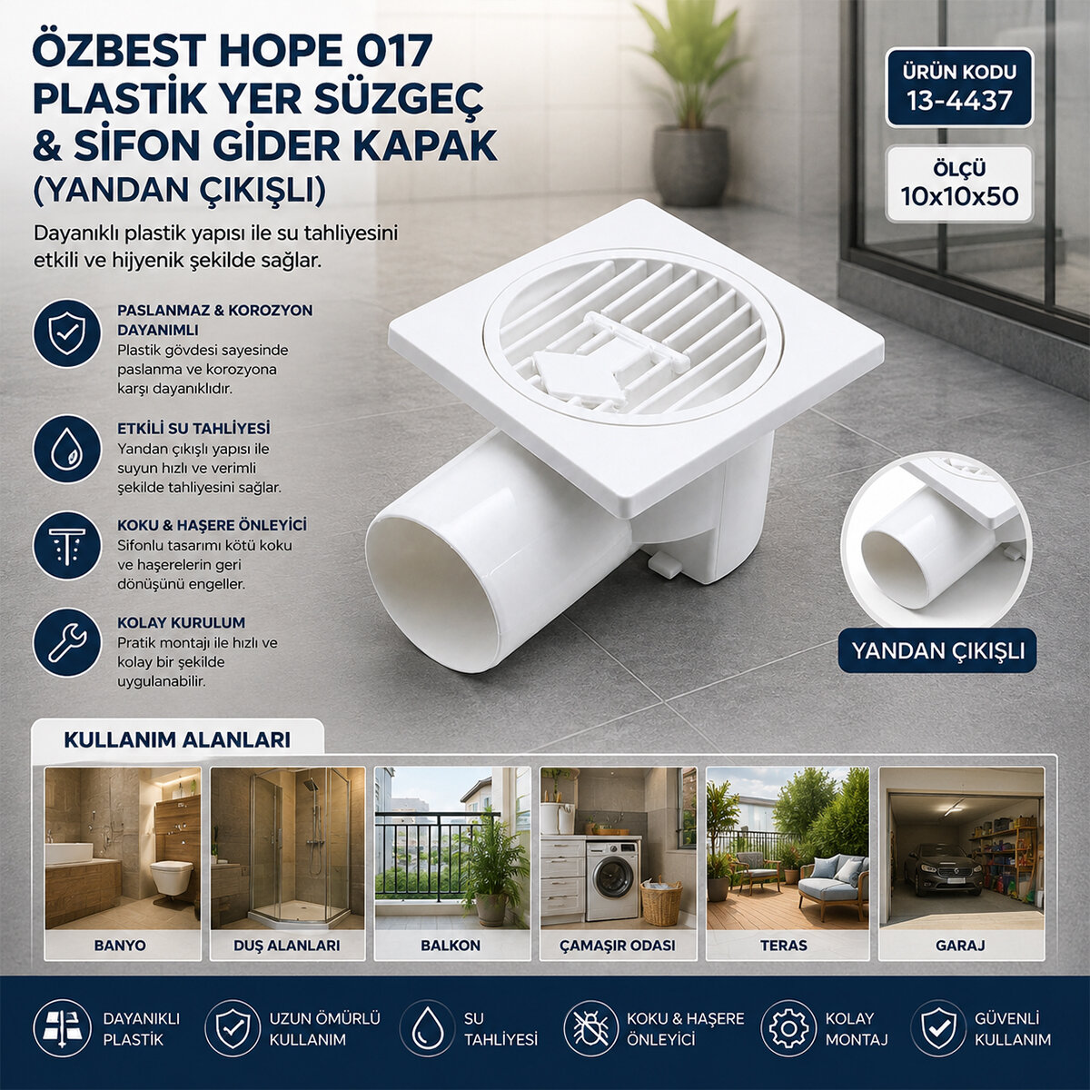 ÖZBEST HOPE 017 PLASTİK YER SÜZGEÇ & SİFON GİDER KAPAK ( YANDAN ) ( 10X10X50 )*100 ÖZBEST HOPE 017 PLASTİK YER SÜZGEÇ & SİFON GİDER KAPAK ( YANDAN ) ( 10X10X50 )*100