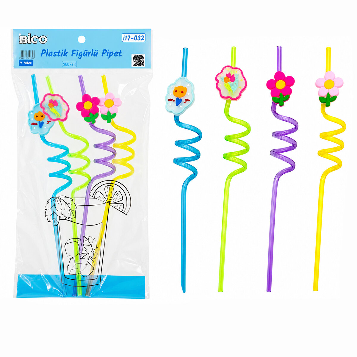 İBİCO İ17-032 ( 4PCS ) ( KIVRIMLI & RENKLİ PLASTİK ) PİPET ( FİGÜRLÜ=MİX )*240 İBİCO İ17-032 ( 4PCS ) ( KIVRIMLI & RENKLİ PLASTİK ) PİPET ( FİGÜRLÜ=MİX )*240