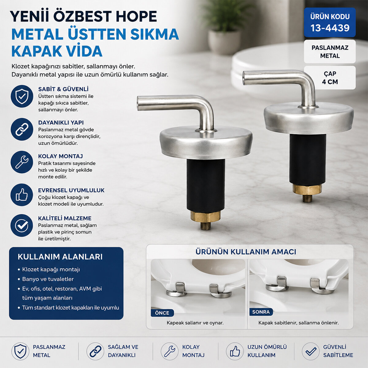 ÖZBEST HOPE ( 2PCS ) ( ÜSTTEN SIKMALI ) ( METAL ) KLOZET KAPAK MENTEŞESİ VİDASI *10X25 ÖZBEST HOPE ( 2PCS ) ( ÜSTTEN SIKMALI ) ( METAL ) KLOZET KAPAK MENTEŞESİ VİDASI *10X25