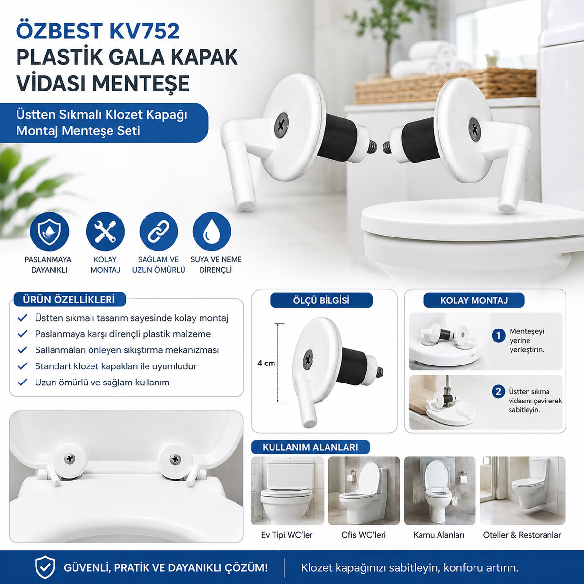 ÖZBEST KV752 ( 2PCS ) ( ÜSTTEN SIKMALI ) ( PLASTİK ) KLOZET KAPAK MENTEŞESİ VİDASI *10X50 ÖZBEST KV752 ( 2PCS ) ( ÜSTTEN SIKMALI ) ( PLASTİK ) KLOZET KAPAK MENTEŞESİ VİDASI *10X50
