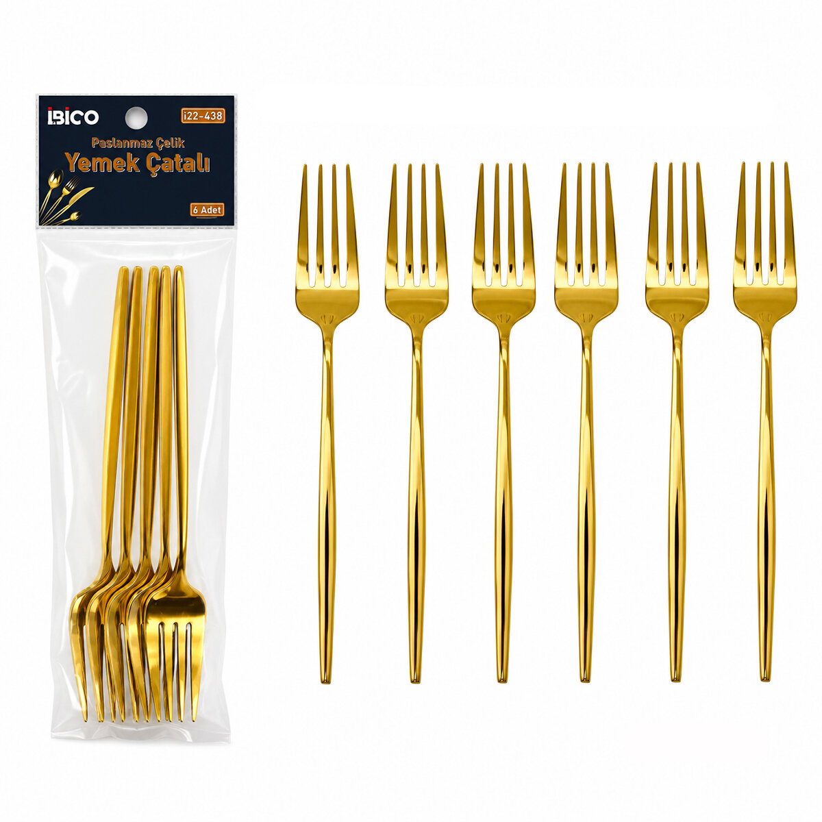 iBİCO İ22-438 ( 6PCS ) ( GOLD ) YEMEK ÇATAL SETİ ( 21CM )*10X10