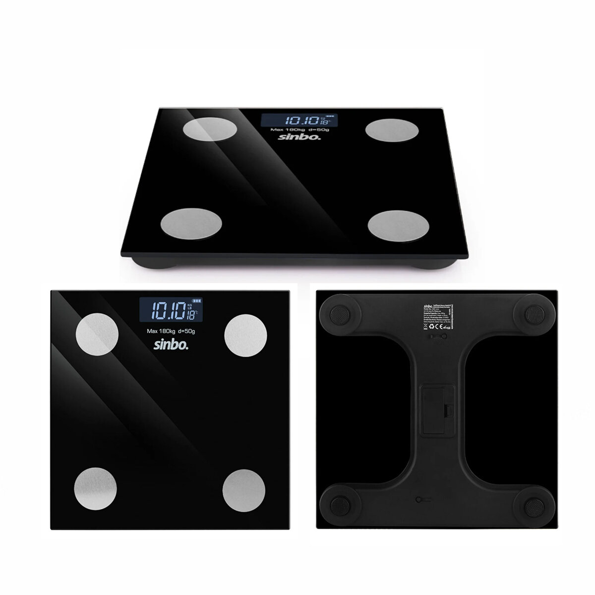 SİNBO SBS-4466 ( DİJİTAL & PİLLİ ) CAM BANYO BASKÜLÜ ( LCD EKRAN & SICAKLIK GÖSTERGELİ ) ( 180KG/50GR ) ( 28X28CM )*10