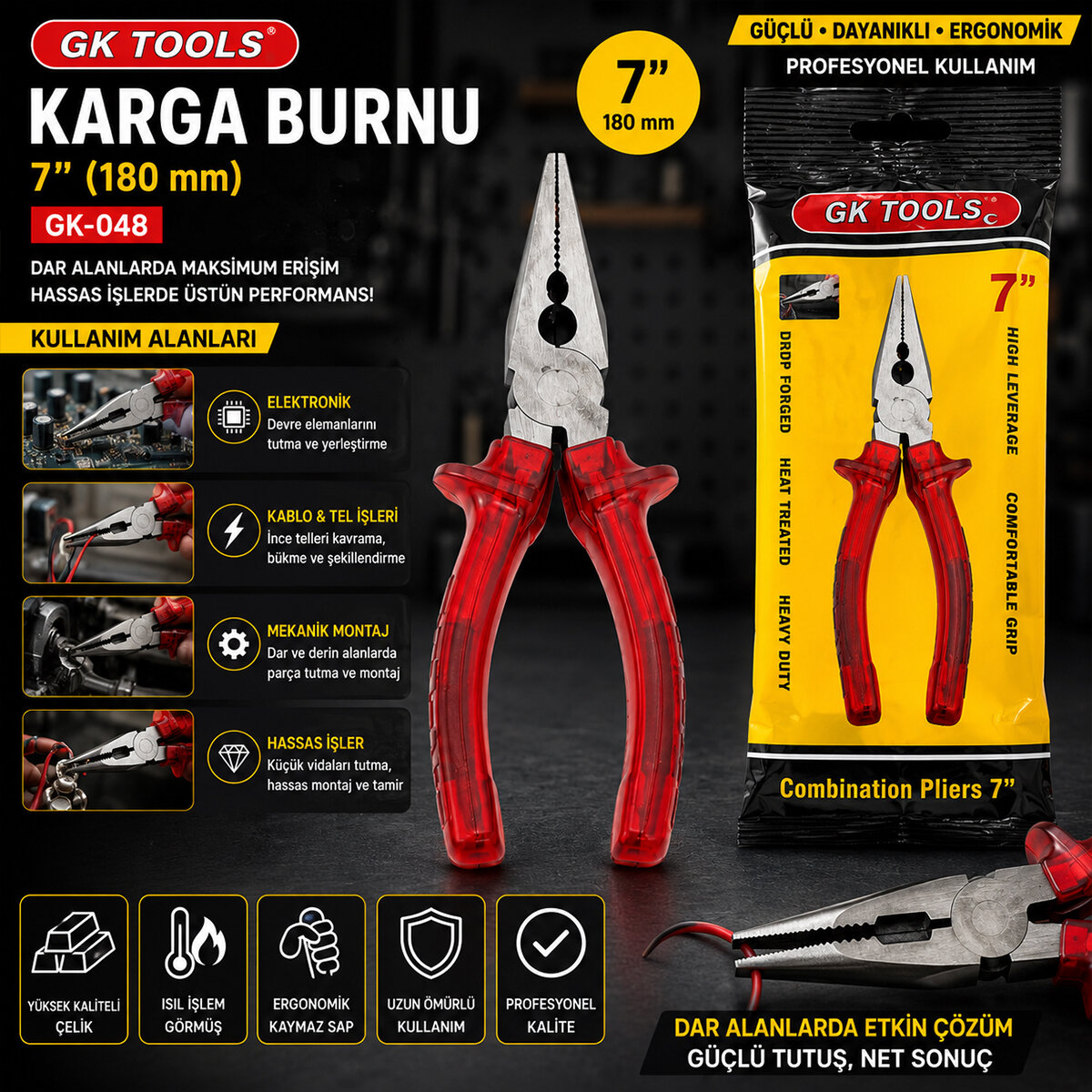 GK TOOLS ( KIRMIZI & ŞEFFAF ) ( 7'' ) ( SAPLI ) KARGA BURNU ( 180MM) *6X20 GK TOOLS ( KIRMIZI & ŞEFFAF ) ( 7'' ) ( SAPLI ) KARGA BURNU ( 180MM) *6X20