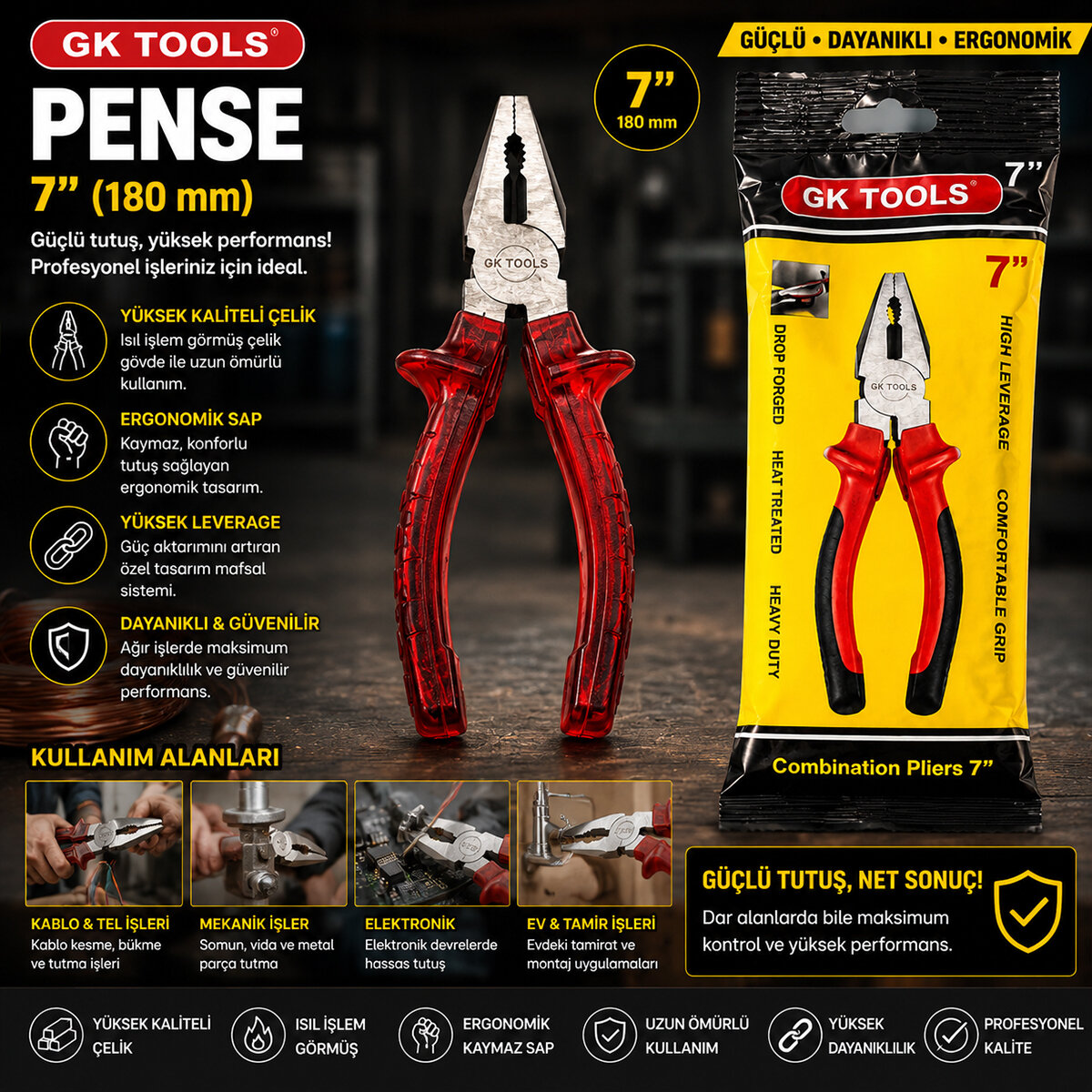 GK TOOLS ( KIRMIZI & ŞEFFAF ) ( 7'' ) ( SAPLI ) PENSE ( 180MM )*6X20 GK TOOLS ( KIRMIZI & ŞEFFAF ) ( 7'' ) ( SAPLI ) PENSE ( 180MM )*6X20