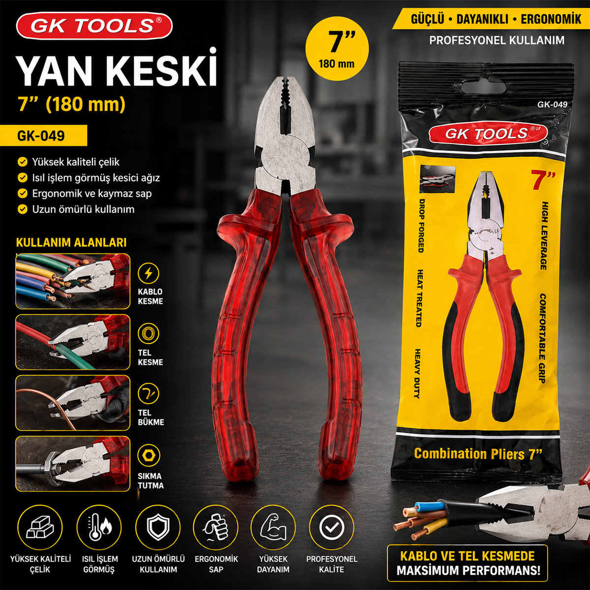 GK TOOLS ( KIRMIZI & ŞEFFAF ) ( 7'' ) ( SAPLI ) YAN KESKİ ( 180MM )*6X20 GK TOOLS ( KIRMIZI & ŞEFFAF ) ( 7'' ) ( SAPLI ) YAN KESKİ ( 180MM )*6X20