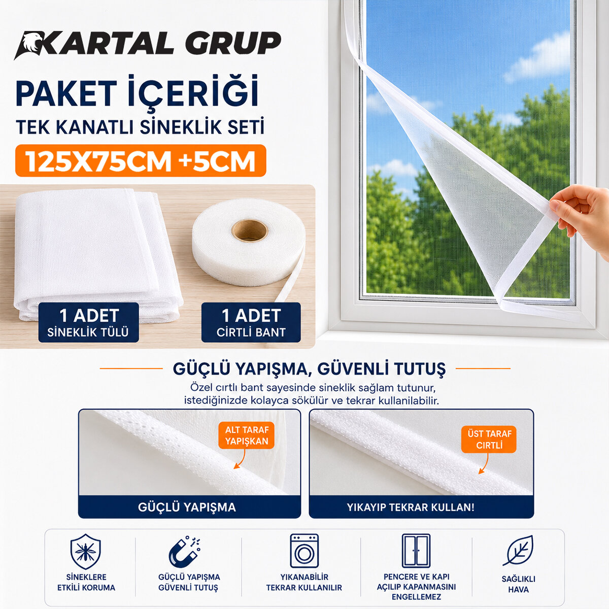 KAYRA ( TEK KANAT ) ( PENCERE ) TÜL SİNEKLİK ( 125X75CM  ±5CM)*75