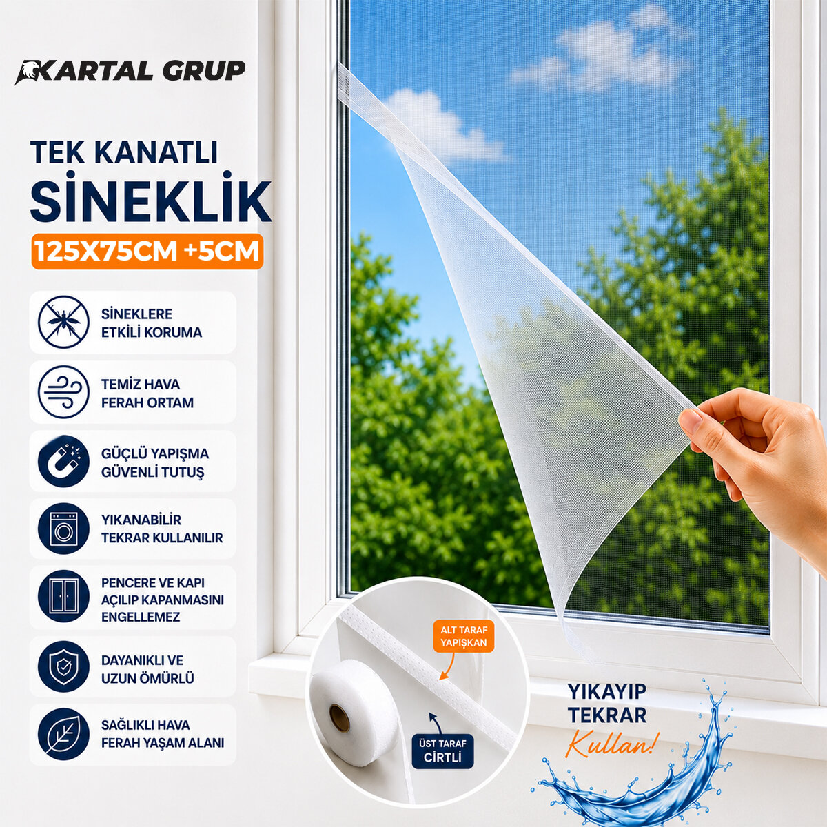KAYRA ( TEK KANAT ) ( PENCERE ) TÜL SİNEKLİK ( 125X75CM ±5CM)*75 KAYRA ( TEK KANAT ) ( PENCERE ) TÜL SİNEKLİK ( 125X75CM ±5CM)*75