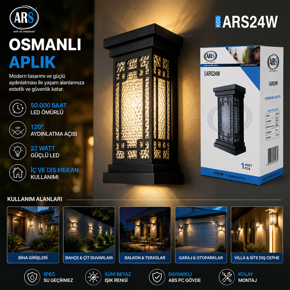 ARS-348952 ( IP66 ) ( 50.000 SAAT LED ÖMRÜ ) ( 22W ) OSMANLI LED APLİK DUVAR LAMBASI*30 ARS-348952 ( IP66 ) ( 50.000 SAAT LED ÖMRÜ ) ( 22W ) OSMANLI LED APLİK DUVAR LAMBASI*30