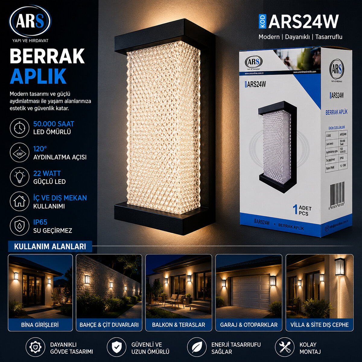 ARS-348954 ( IP66 ) ( 50.000 SAAT LED ÖMRÜ ) ( 22W ) BERRAK LED APLİK DUVAR LAMBASI*30 ARS-348954 ( IP66 ) ( 50.000 SAAT LED ÖMRÜ ) ( 22W ) BERRAK LED APLİK DUVAR LAMBASI*30