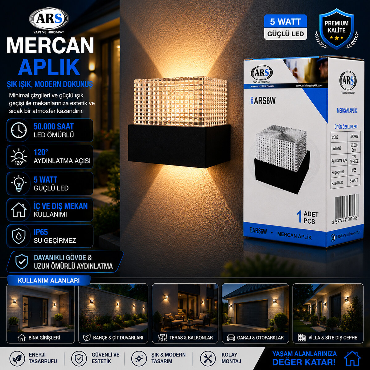 ARS-348957 ( IP66 ) ( 50.000 SAAT LED ÖMRÜ ) ( 5W ) MERCAN LED APLİK DUVAR LAMBASI*48 ARS-348957 ( IP66 ) ( 50.000 SAAT LED ÖMRÜ ) ( 5W ) MERCAN LED APLİK DUVAR LAMBASI*48