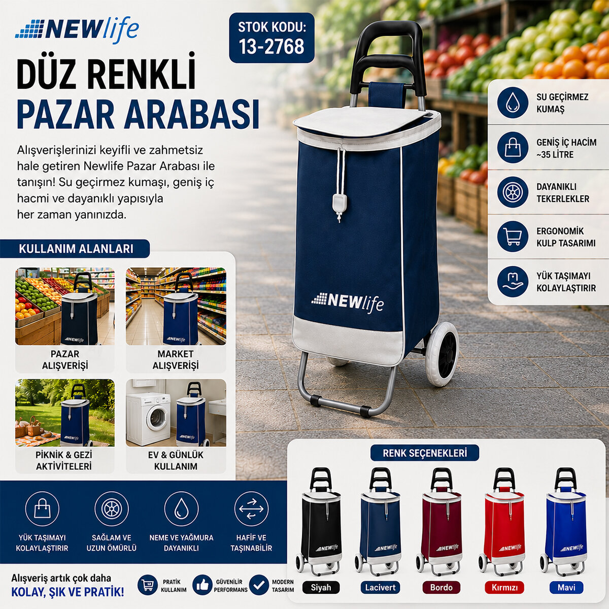 NEWLİFE MNC-202-212 ( DÜZ RENKLİ ) PAZAR ARABASI*10=K NEWLİFE MNC-202-212 ( DÜZ RENKLİ ) PAZAR ARABASI*10=K