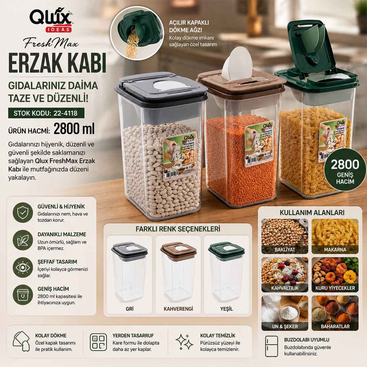 QLUX L-00993 ( NO 3 ) ( RENKLİ ) FRESHMAX ERZAK KABI ( ŞEFFAF PLS.KAP ) ( 2800ML )*18=K QLUX L-00993 ( NO 3 ) ( RENKLİ ) FRESHMAX ERZAK KABI ( ŞEFFAF PLS.KAP ) ( 2800ML )*18=K