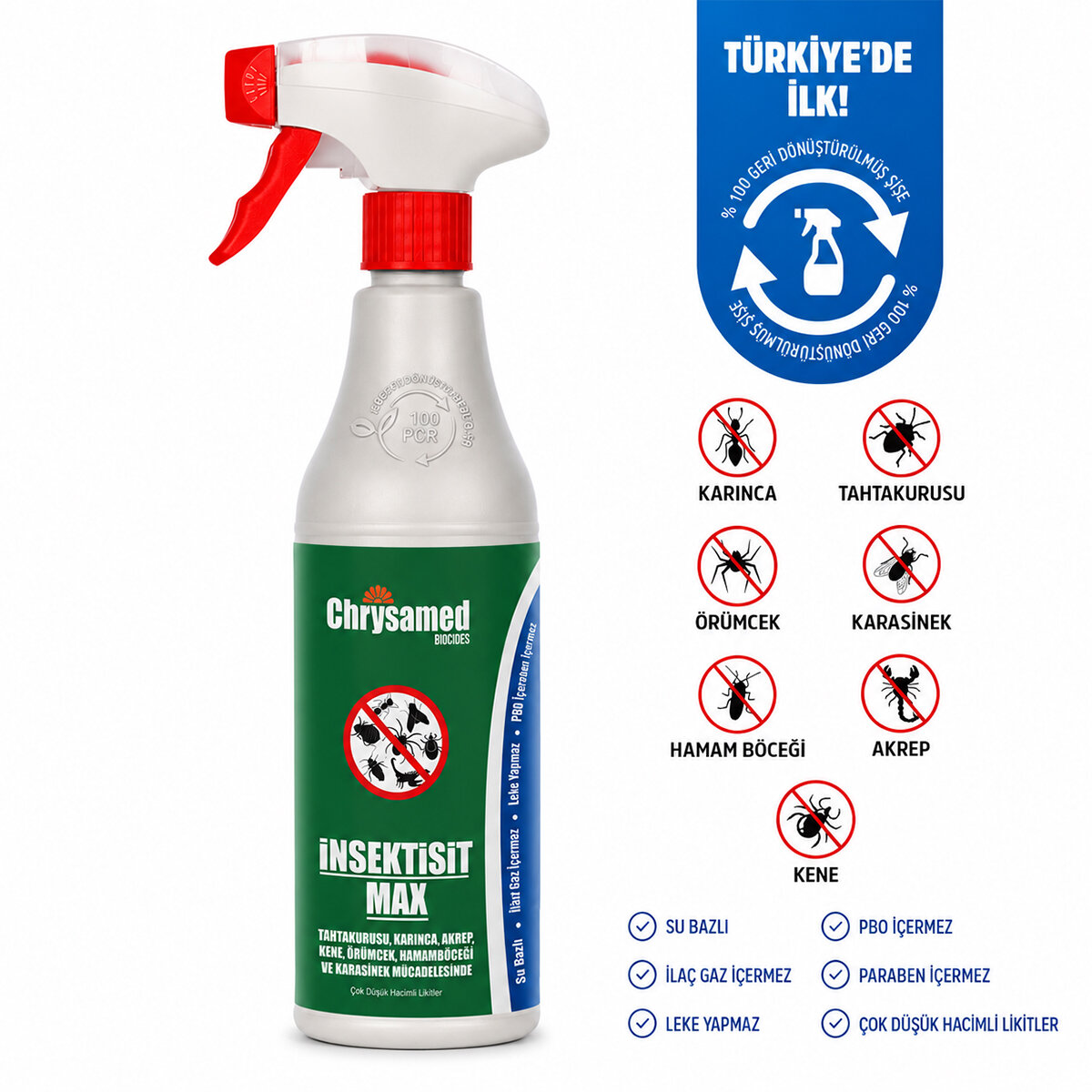 CHRYSAMED ( İNSEKTİSİT MAX ) SIVI BÖCEK İLAÇ SPREY 500ML ( HAMAMBÖCEK & KENE & AKREP & KARINCA & TAHTA KURUSU )*24