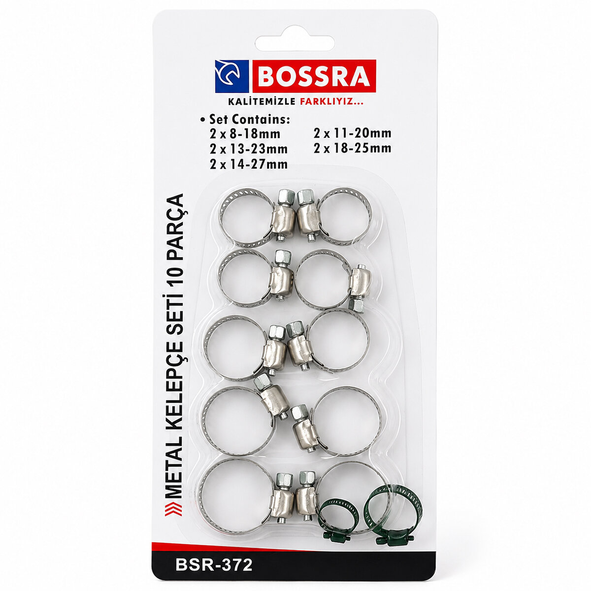 BOSSRA BSR-372 ( 10PCS ) METAL HORTUM KELEPÇESİ SET ( 2 ŞER ADET= 8-18MM - 11-20MM - 13-23MM - 18-25MM - 14-27MM )*12X20 BOSSRA BSR-372 ( 10PCS ) METAL HORTUM KELEPÇESİ SET ( 2 ŞER ADET= 8-18MM - 11-20MM - 13-23MM - 18-25MM - 14-27MM )*12X20