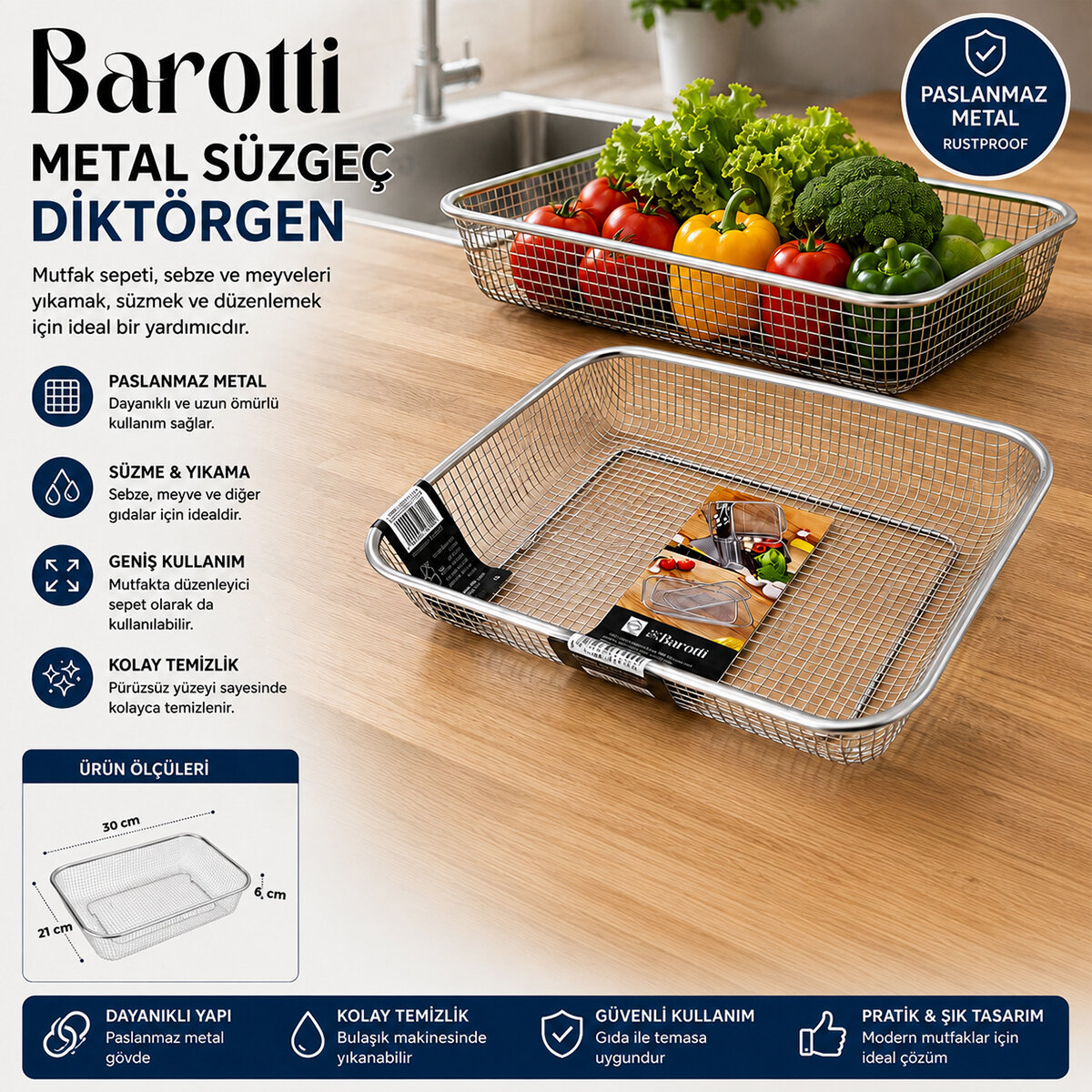 BAROTTİ DMR-9400 ( DİKDÖRTGEN &TEL SEPET ) METAL SÜZGEÇ*120 BAROTTİ DMR-9400 ( DİKDÖRTGEN &TEL SEPET ) METAL SÜZGEÇ*120