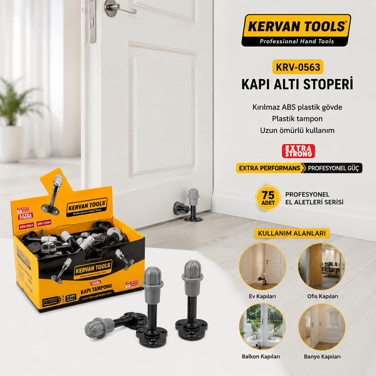 KERVAN KRV-0563 KAPI ALTI STOPERİ & TAMPON PLASTİK*75X20 KERVAN KRV-0563 KAPI ALTI STOPERİ & TAMPON PLASTİK*75X20